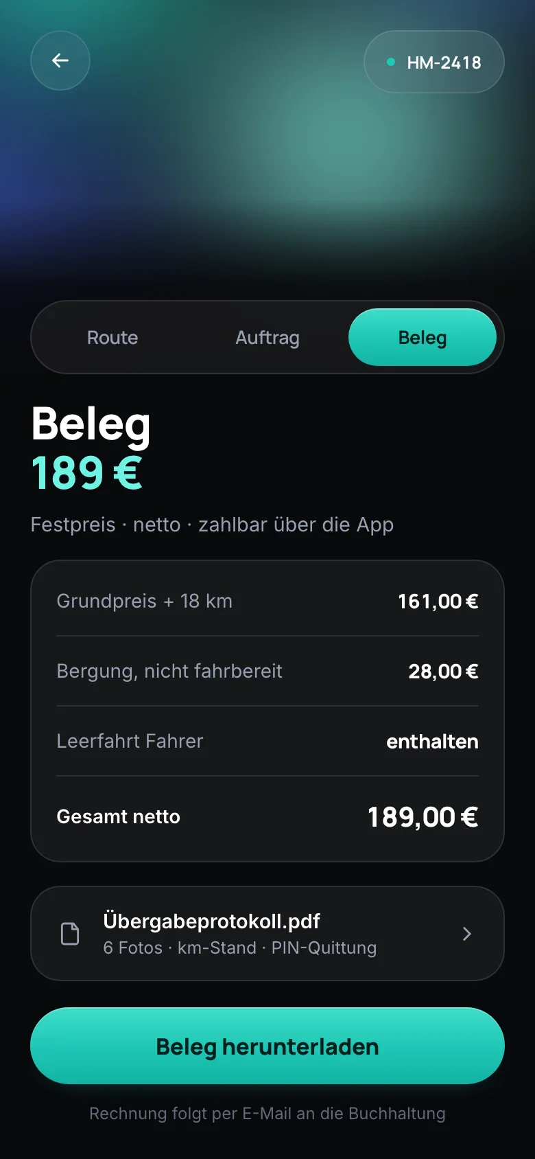 heymo App: Beleg mit aufgeschlüsseltem Preis